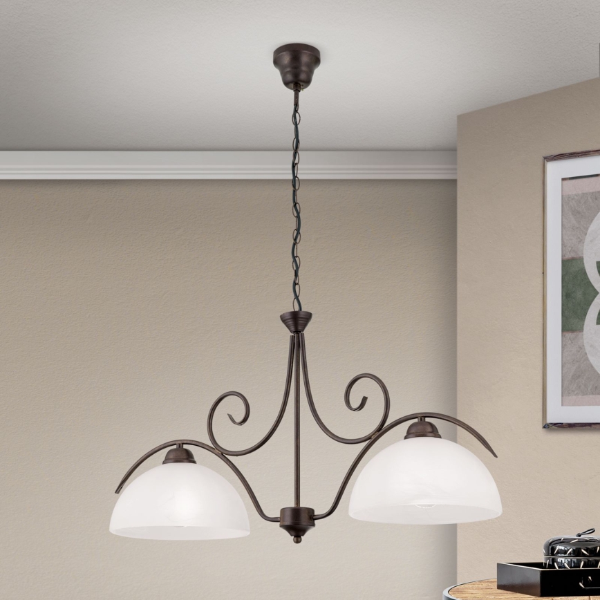 Żyrandol na łańcuchu RULA 2xE27/40W/230V biały/brązowy