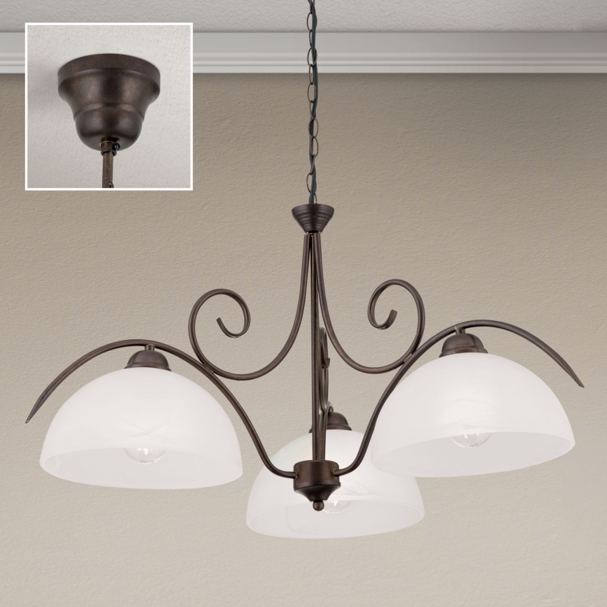Żyrandol na łańcuchu RULA 3xE27/40W/230V średnica 70 cm biały/brązowy