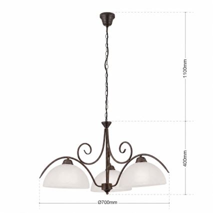 Żyrandol na łańcuchu RULA 3xE27/40W/230V średnica 70 cm biały/brązowy