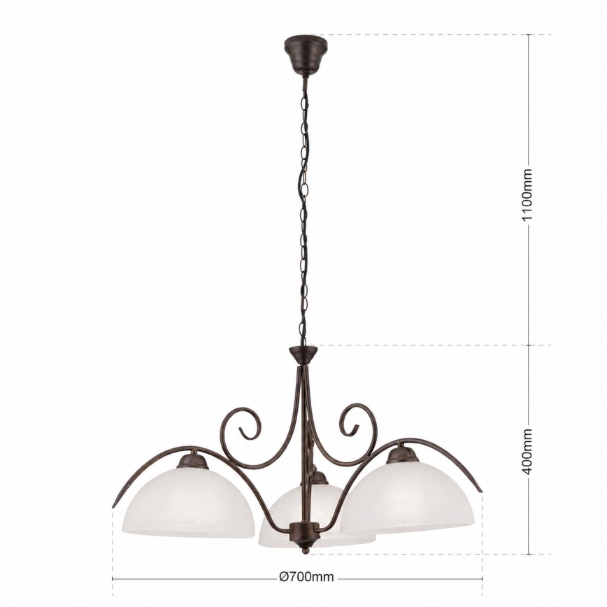 Żyrandol na łańcuchu RULA 3xE27/40W/230V średnica 70 cm biały/brązowy