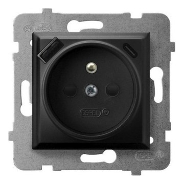 Ospel - Gniazdko domowe bez ramki 230V + 1xUSB-A + 1xUSB-C ARIA czarne