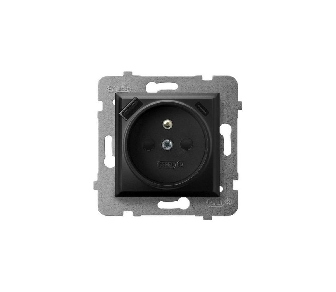 Ospel - Gniazdko domowe bez ramki 230V + 1xUSB-A + 1xUSB-C ARIA czarne