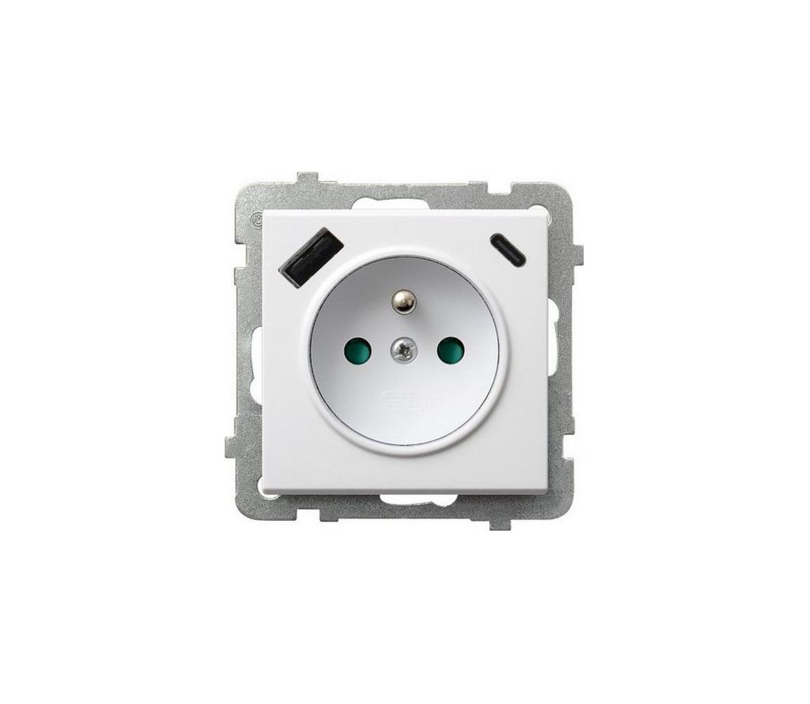 Ospel - Gniazdko domowe bez ramki 230V + 1xUSB-A + 1xUSB-C SONATA białe