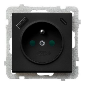 Ospel - Gniazdko domowe bez ramki 230V + 1xUSB-A + 1xUSB-C SONATA czarne