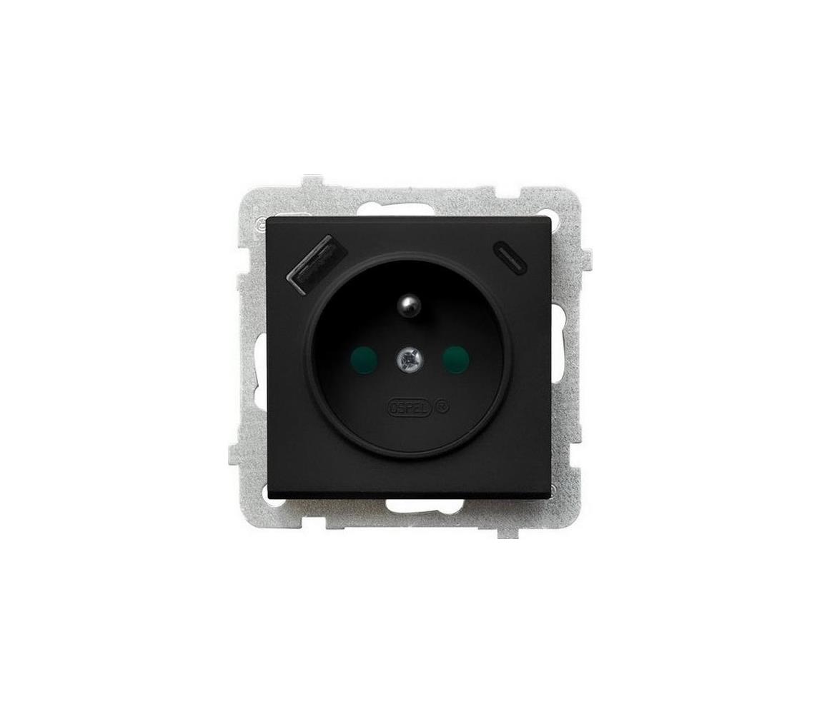 Ospel - Gniazdko domowe bez ramki 230V + 1xUSB-A + 1xUSB-C SONATA czarne
