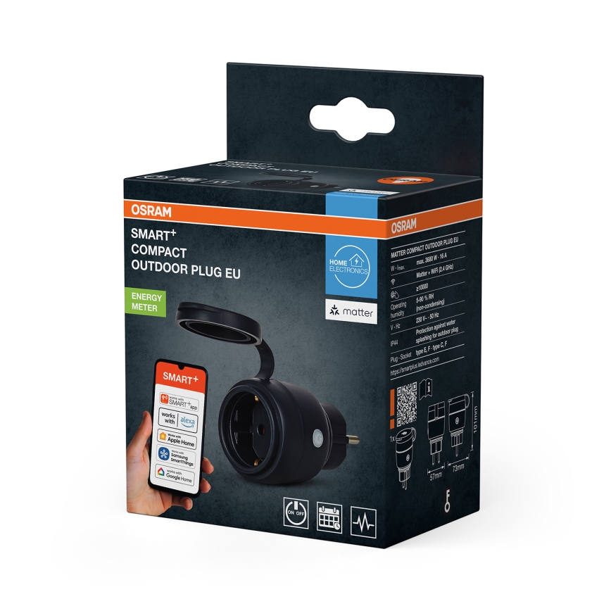 Osram - Inteligentne gniazdo zewnętrzne SMART+ MATTER SCHUKO 3680W/230V/16A IP44 Wi-Fi