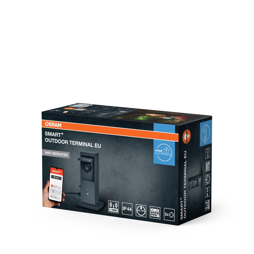 Osram – Inteligentny zewnętrzny słupek z 2 gniazdami SCHUKO i wzmacniaczem sygnału Wi‑Fi, IP44