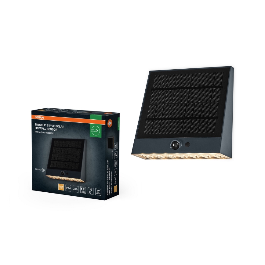 Osram - LED solarna oprawa ścienna z czujnikiem ENDURA STYLE, LED 10,2 W / 4,2 V, akumulator 2000 mAh, IP54, antracyt