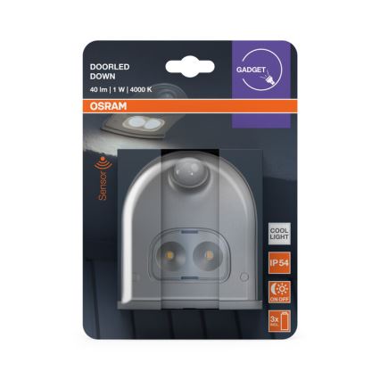 Osram - LED zewnętrzna oprawa ścienna z czujnikiem DOORLED LED/0,5W/3xAA IP54 srebrna