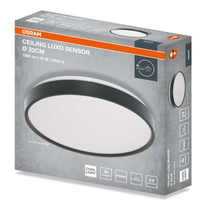 Osram - Lampa sufitowa LED z czujnikiem zmierzchu CEILING LUXO LED/18W/230V Ø 32 cm czarna