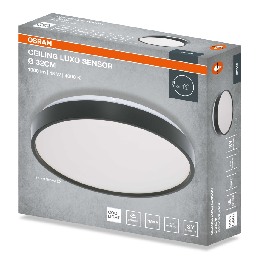 Osram - Lampa sufitowa LED z czujnikiem zmierzchu CEILING LUXO LED/18W/230V Ø 32 cm czarna