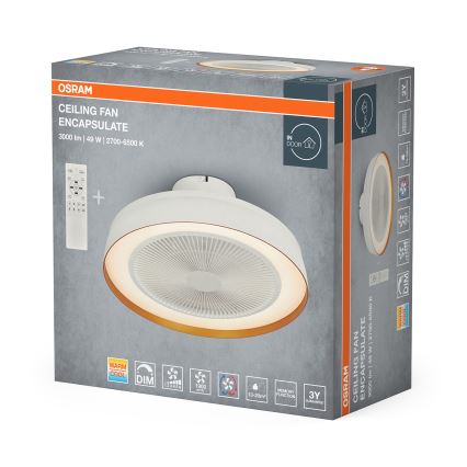 Osram - Lampa sufitowa LED z regulacją jasności i wentylatorem LED/49W/230V 2700-6500K biały/złoty + pilot zdalnego sterowania