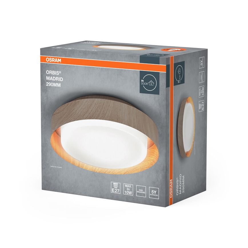 Osram - Lampa sufitowa ORBIS MADRID 2xE27/10W/230V Ø 29 cm wykończenie w dekorze drewna