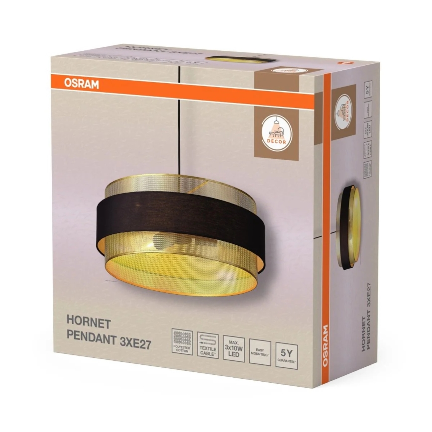 Osram - Lampa wisząca na lince DECOR HORNET 3xE27/10W/230V, średnica 50 cm, czarna/złota