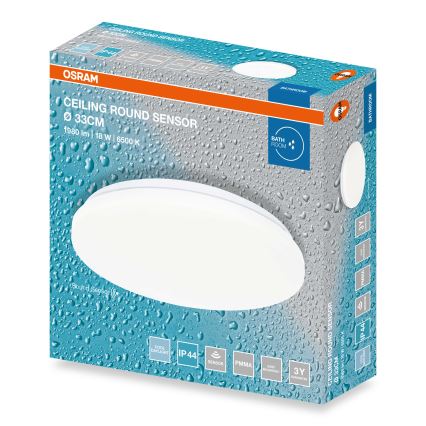 Osram - Łazienkowy plafon LED z czujnikiem zmierzchu CEILING ROUND LED/18W/230V 6500K śr. 33 cm IP44 biały