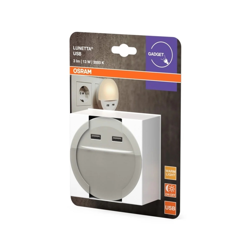 Osram - LED lampka nocna do gniazdka z czujnikiem LUNETTA 2xUSB LED/13W/230V