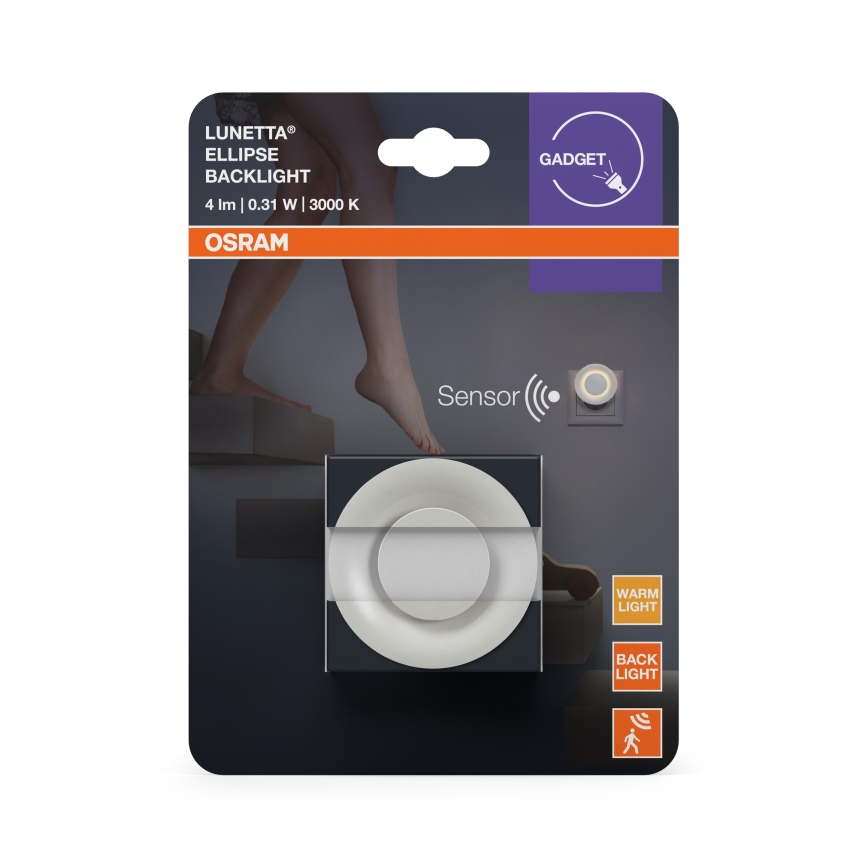 Osram - Lampka nocna LED z czujnikiem ruchu i zmierzchu LUNETTA LED/0,31W/230V biała