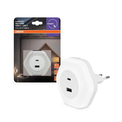 Osram - LED lampka orientacyjna do gniazdka z USB LUNETTA LED/15W/230V biała