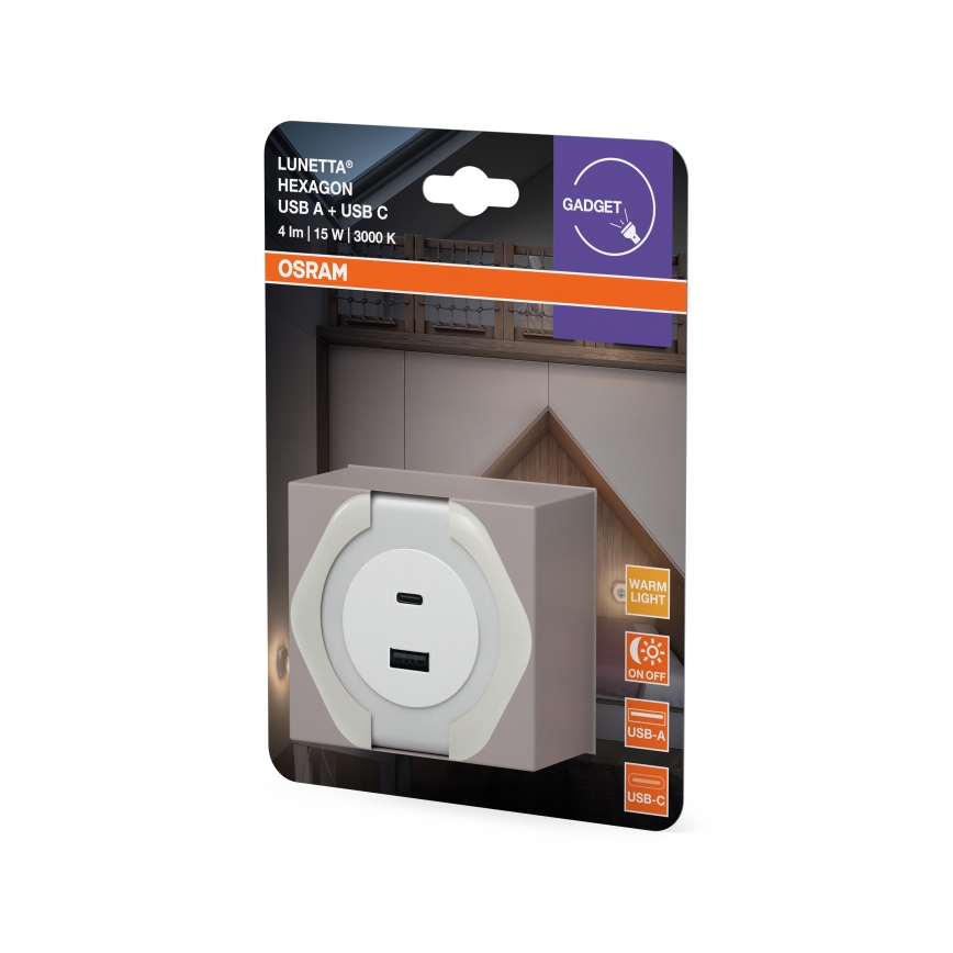 Osram - LED lampka orientacyjna do gniazdka z USB LUNETTA LED/15W/230V biała