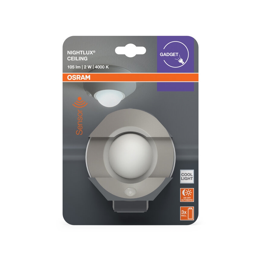 Osram - LED lampka orientacyjna z czujnikiem NIGHTLUX LED/2W/3xAA srebrna
