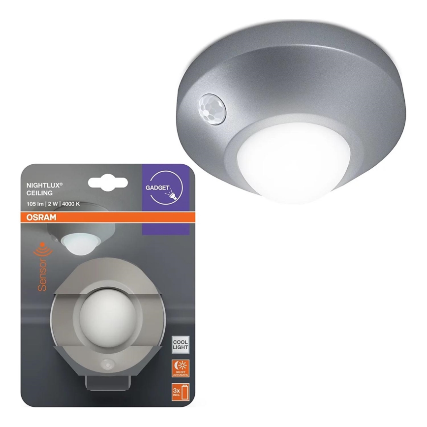 Osram - LED lampka orientacyjna z czujnikiem NIGHTLUX LED/2W/3xAA srebrna