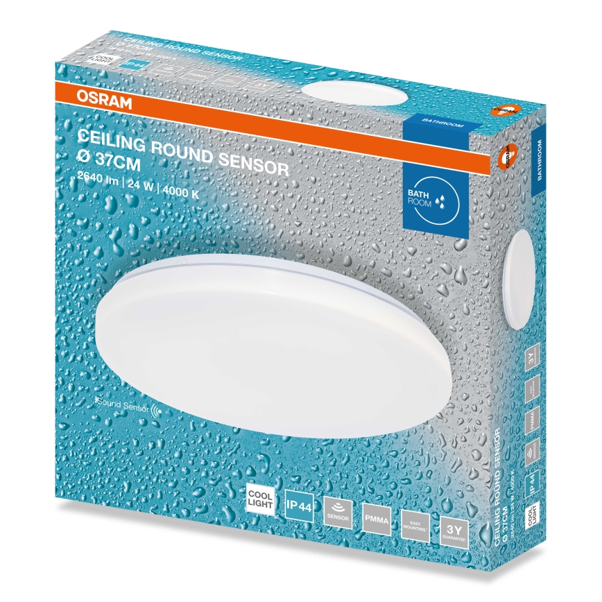 Osram - LED oprawa sufitowa do łazienki z czujnikiem zmierzchu CEILING ROUND, LED/24W/230V, 4000 K, średnica 37 cm, IP44, biała