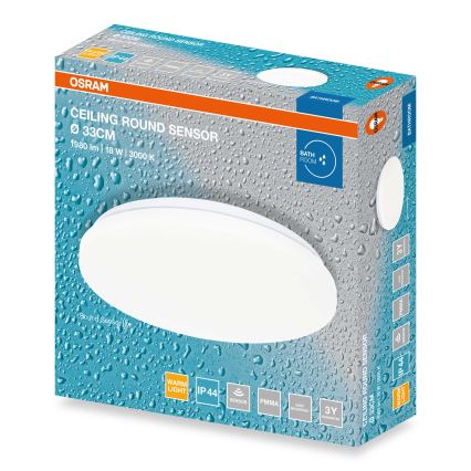 Osram - LED oprawa sufitowa do łazienki z czujnikiem zmierzchu CEILING ROUND LED/18W/230V 3000K śr. 33 cm IP44 biała