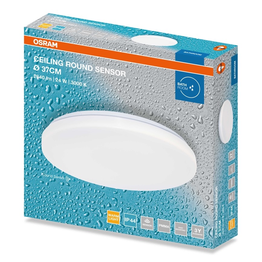 Osram - Oprawa sufitowa LED do łazienki z czujnikiem zmierzchu CEILING ROUND LED, 24 W, 230 V, 3000 K, Ø 37 cm, IP44, biała