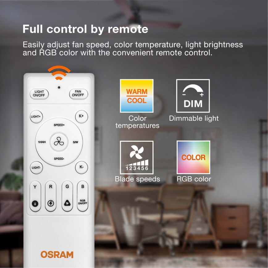 Osram - LED ściemnialna lampa sufitowa z wentylatorem MURLAN LED/26W/230V 3000-6500K + zdalne sterowanie