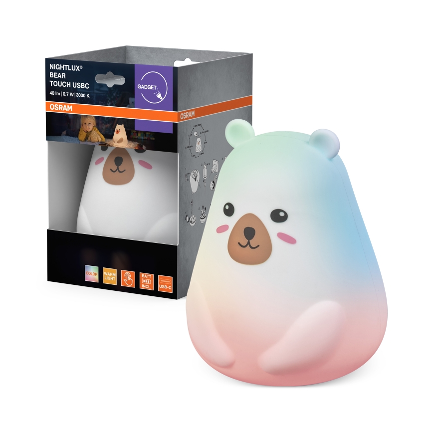Osram - LED RGBW Ściemniana dziecięca lampka dotykowa NIGHTLUX BEAR LED/0,7W/3,7V 1200 mAh biała