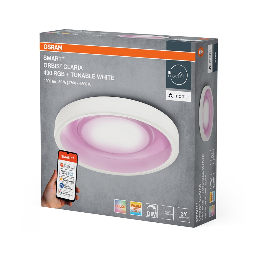 Osram - LED RGBW ściemnialna oprawa sufitowa SMART+ CLARIA LED/32W/230V śr. 49 cm 2700-6500K Wi-Fi