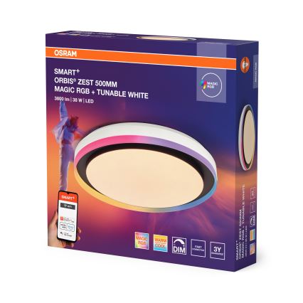 Osram - ściemnialna lampa sufitowa LED RGBW SMART+ MAGIC LED/38W/230V, średnica 49 cm, czarna, 2700-6500K, Wi-Fi