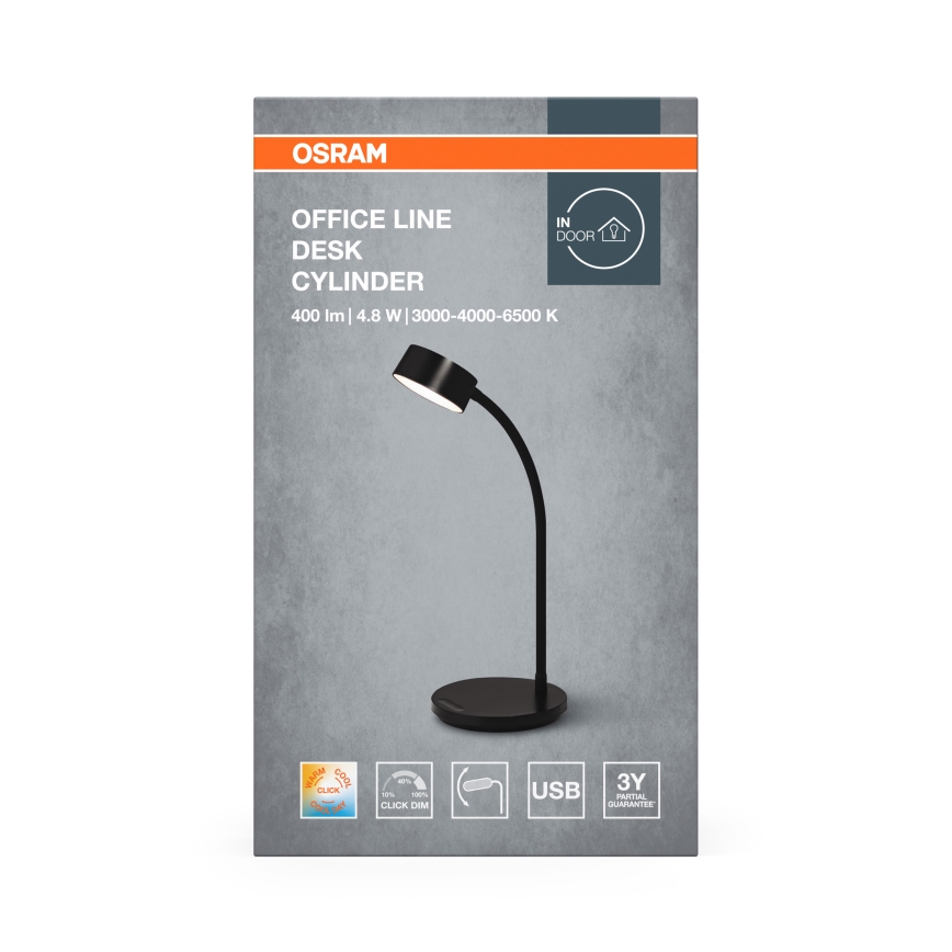 Osram - LED ściemnialna lampka biurkowa OFFICE LINE LED/4,8W/230V 3000/4000/6500K czarna