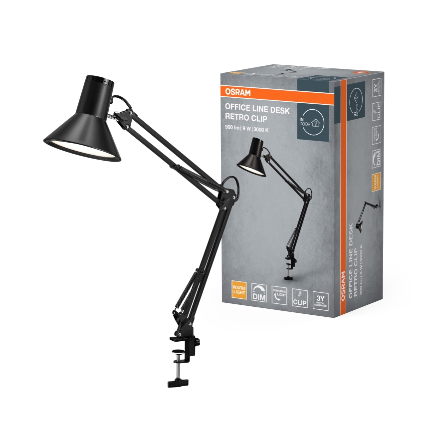 Osram - Ściemnialna lampka biurkowa LED z klipsem OFFICE LINE LED/9W/230V 3000K czarna
