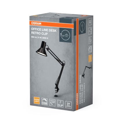 Osram - Ściemnialna lampka biurkowa LED z klipsem OFFICE LINE LED/9W/230V 3000K czarna