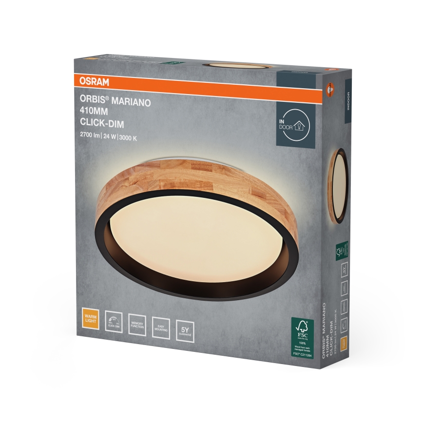 Osram - LED ściemnialna lampa sufitowa MARIANO LED/24W/230V śr. 41 cm dąb/czarny