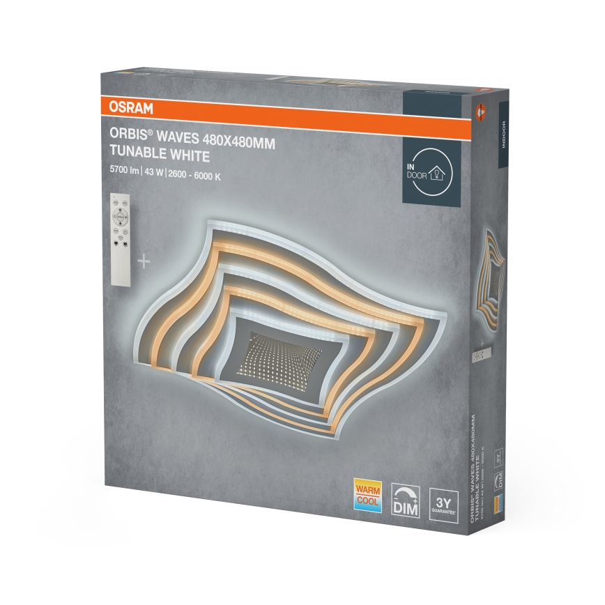 Osram - Ściemnialna oprawa sufitowa LED ORBIS WAVES LED/43W/230V 2600-6000K 48x48 cm biała + z pilotem