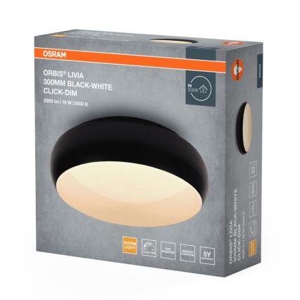 Osram - ściemnialna oprawa sufitowa LED ORBIS LIVIA, 16W, 230V, średnica 30 cm, czarna/biała