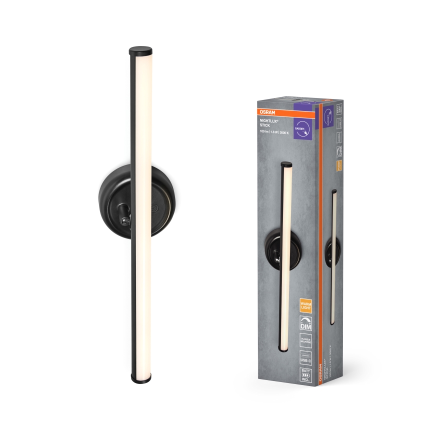 Osram - ściemnialny, ładowalny, dotykowy kinkiet LED NIGHTLUX LED/1,8W/5V czarny