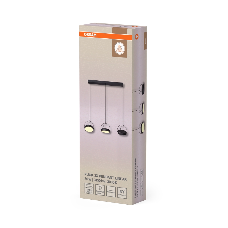 Osram - LED Żyrandol na lince DECOR PUCK 3xLED/12W/230V CRI 90 czarny