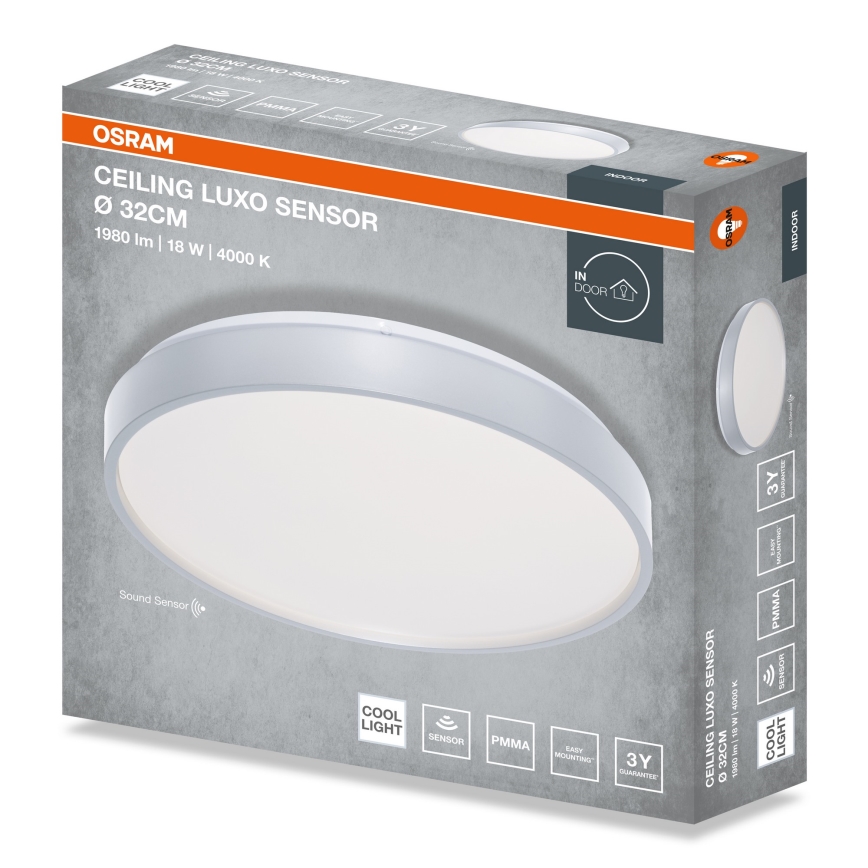 Osram - Lampa sufitowa LED z czujnikiem zmierzchu CEILING LUXO LED/18W/230V, Ø 32 cm, srebrna