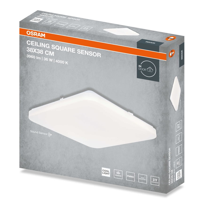 Osram - Oprawa sufitowa LED z czujnikiem zmierzchu CEILING SQUARE LED/36W/230V 4000K 38x38 cm biała
