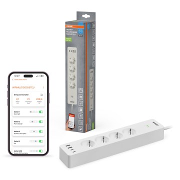 Osram - Przedłużacz SMART+ 4 gniazda typu F + 2x USB-A + 2x USB-C Wi‑Fi