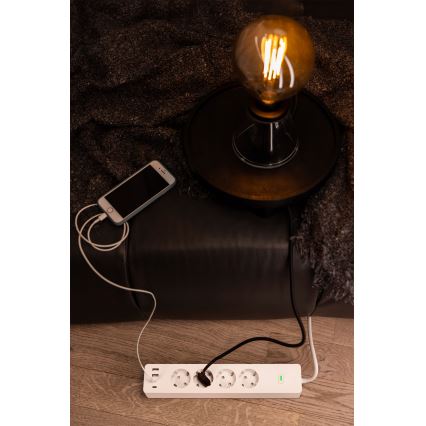 Osram - Przedłużacz SMART+ 4 gniazda typu F + 2x USB-A + 2x USB-C Wi‑Fi