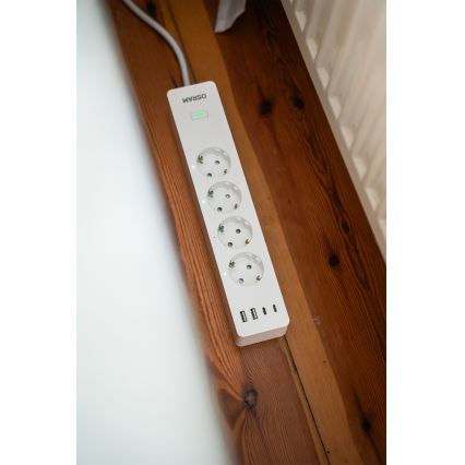 Osram - Przedłużacz SMART+ 4 gniazda typu F + 2x USB-A + 2x USB-C Wi‑Fi