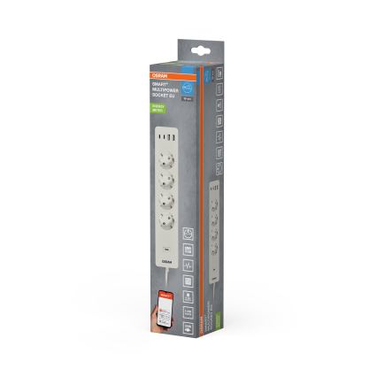 Osram - Przedłużacz SMART+ 4 gniazda typu F + 2x USB-A + 2x USB-C Wi‑Fi