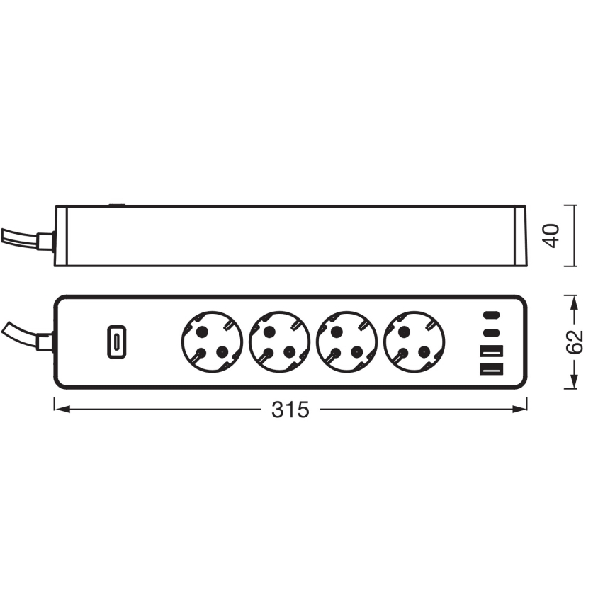 Osram - Przedłużacz SMART+ 4 gniazda typu F + 2x USB-A + 2x USB-C Wi‑Fi