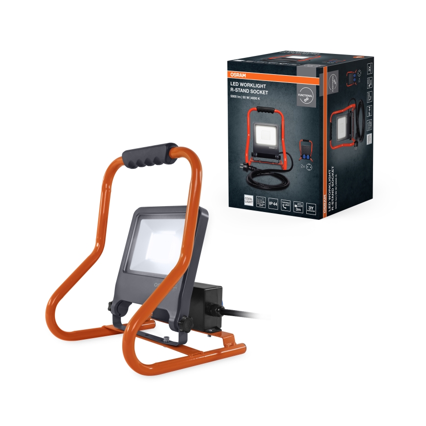 Osram - Reflektor LED z uchwytem i gniazdami R-STAND LED/50W/230V 4000K IP44 pomarańczowy/antracytowy