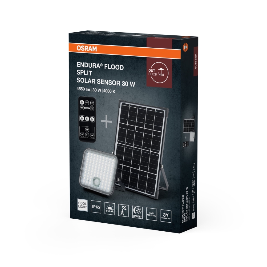 Osram - ściemnialny solarny reflektor LED z czujnikiem ENDURA LED/30W/6,4V 4000K IP65 czarny + zdalne sterowanie