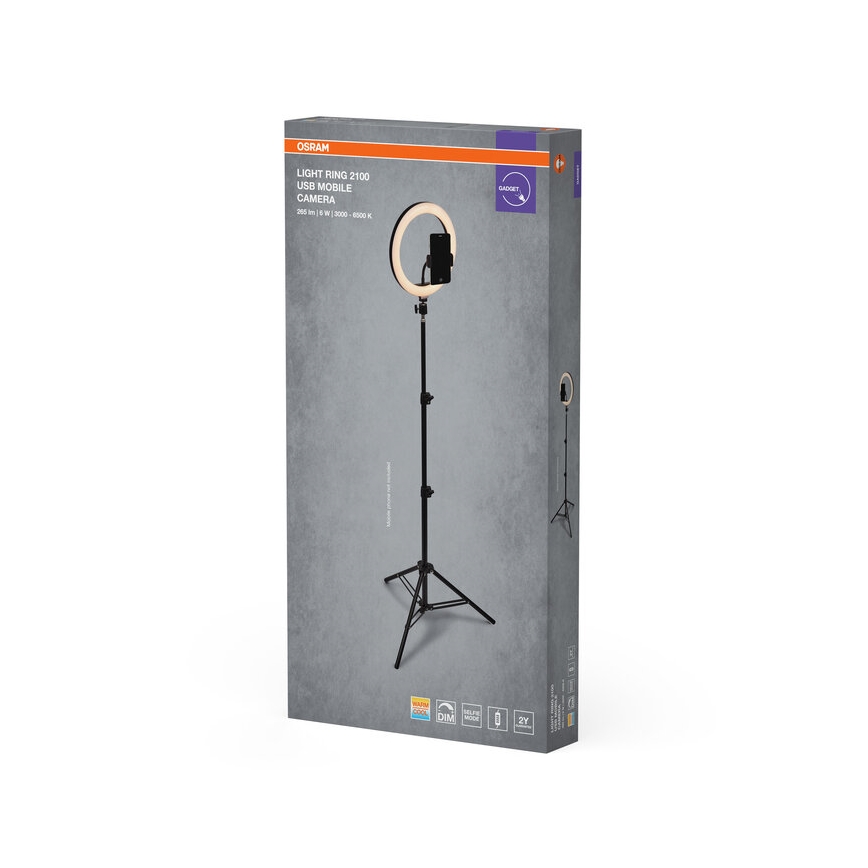 Osram - ściemniana lampa LED ze statywem i uchwytem do vlogowania LED/6W/USB 210 mAh